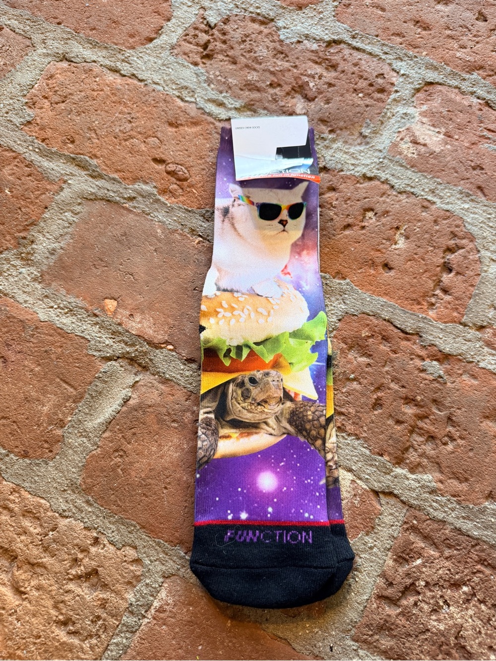 Purple Galaxy Novelty Men's Unisex One Size Socks - Cat & Turtle Burger Design